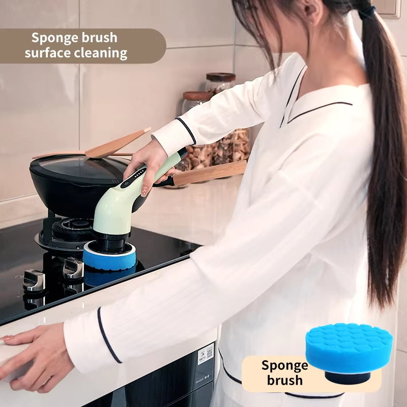Multifunctional 9-in-1 Wireless Electric Cleaning Brush for Household Kitchen and Bathroom with USB Rechargeable Handheld Rotating Design