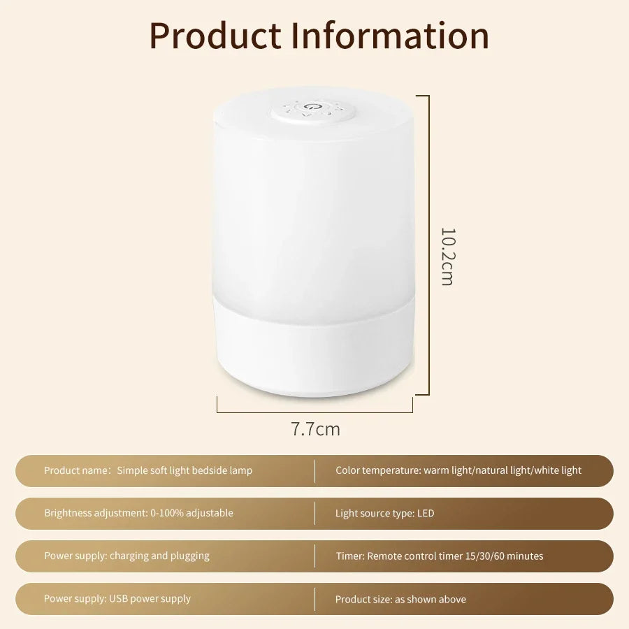 Dimmable LED Bedside Night Lamps with Touch Control and Charging Function for Bedroom Decor