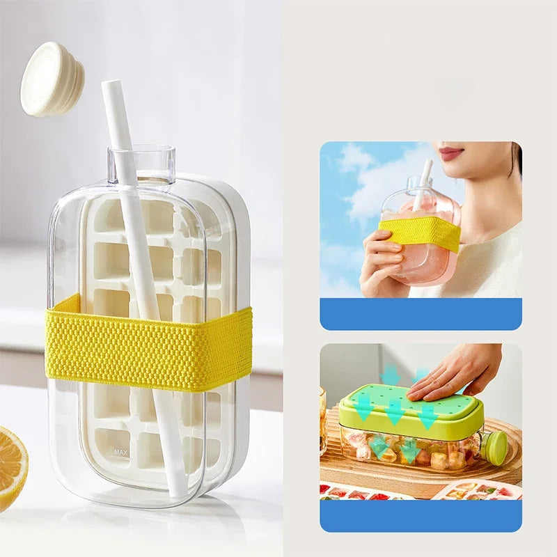 2-in-1 Ice Cube Tray Food-Grade with Straw and Silicone Mould for Outdoor Beverage Cups