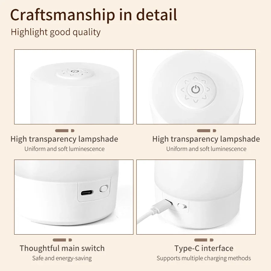 Dimmable LED Bedside Night Lamps with Touch Control and Charging Function for Bedroom Decor