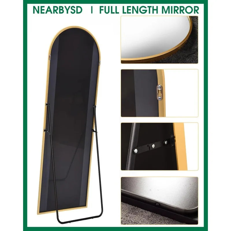 58" x 18" Arched Full Length Floor Mirror with Stand - Versatile Freestanding and Wall-Mounted Design for Bedroom Use