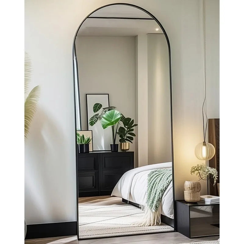 58" x 18" Arched Full Length Floor Mirror with Stand - Versatile Freestanding and Wall-Mounted Design for Bedroom Use