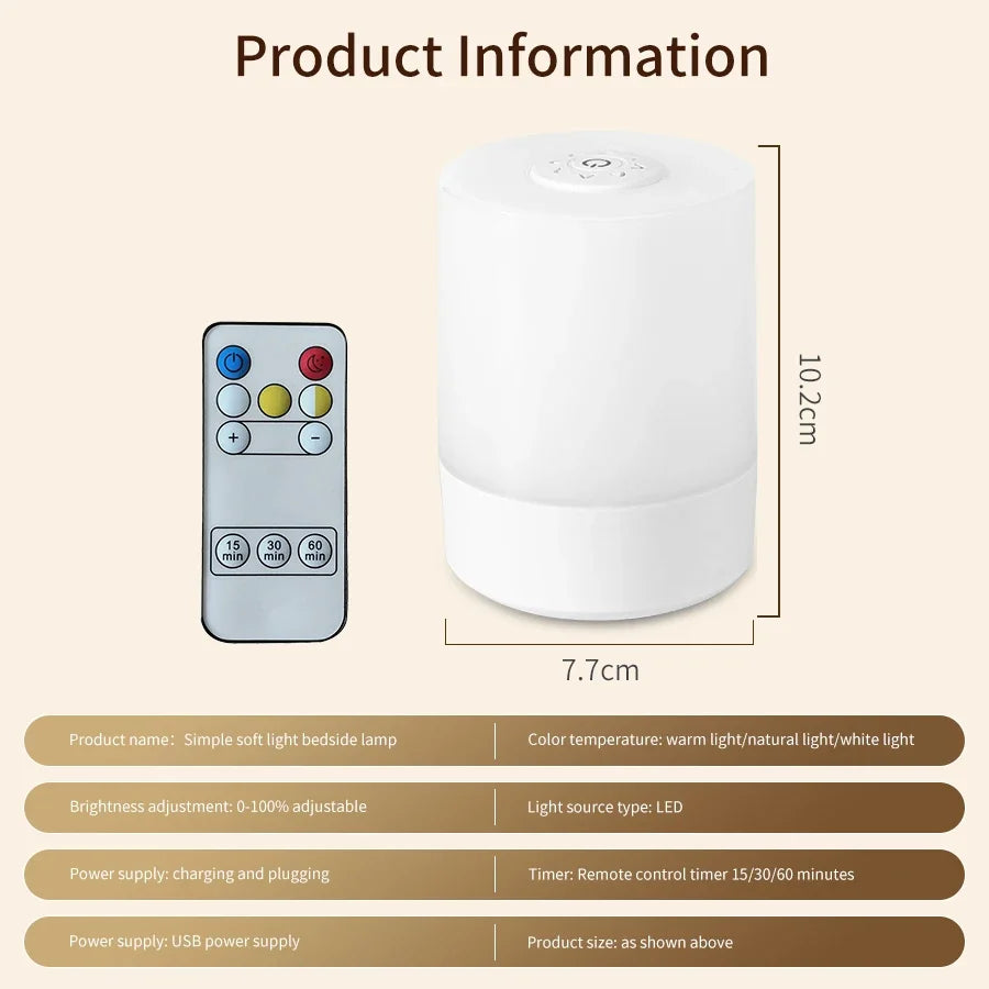 Dimmable LED Bedside Night Lamps with Touch Control and Charging Function for Bedroom Decor