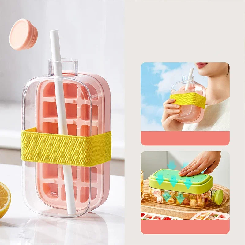 2-in-1 Ice Cube Tray Food-Grade with Straw and Silicone Mould for Outdoor Beverage Cups