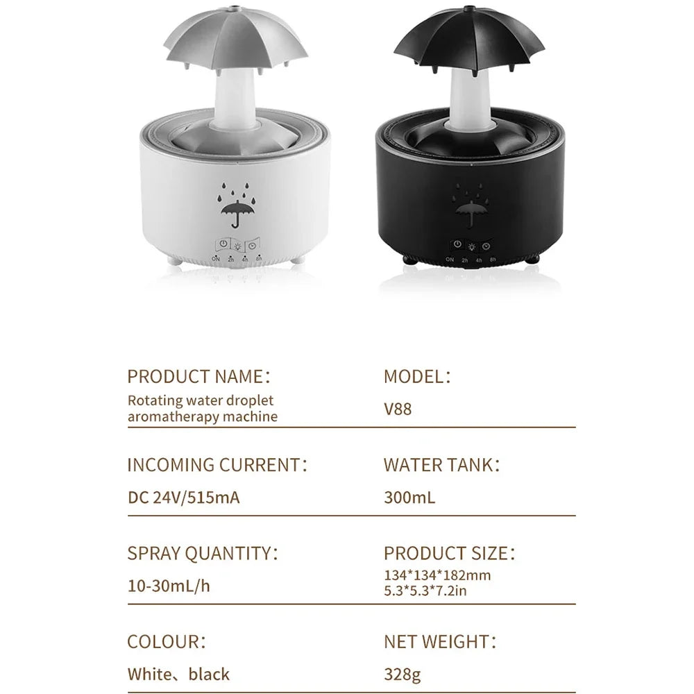 Creative Umbrella Water Drop Air Humidifier with Colorful Light and Aroma Essential Oil Diffuser