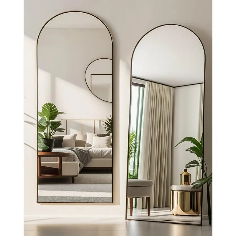 58" x 18" Arched Full Length Floor Mirror with Stand - Versatile Freestanding and Wall-Mounted Design for Bedroom Use