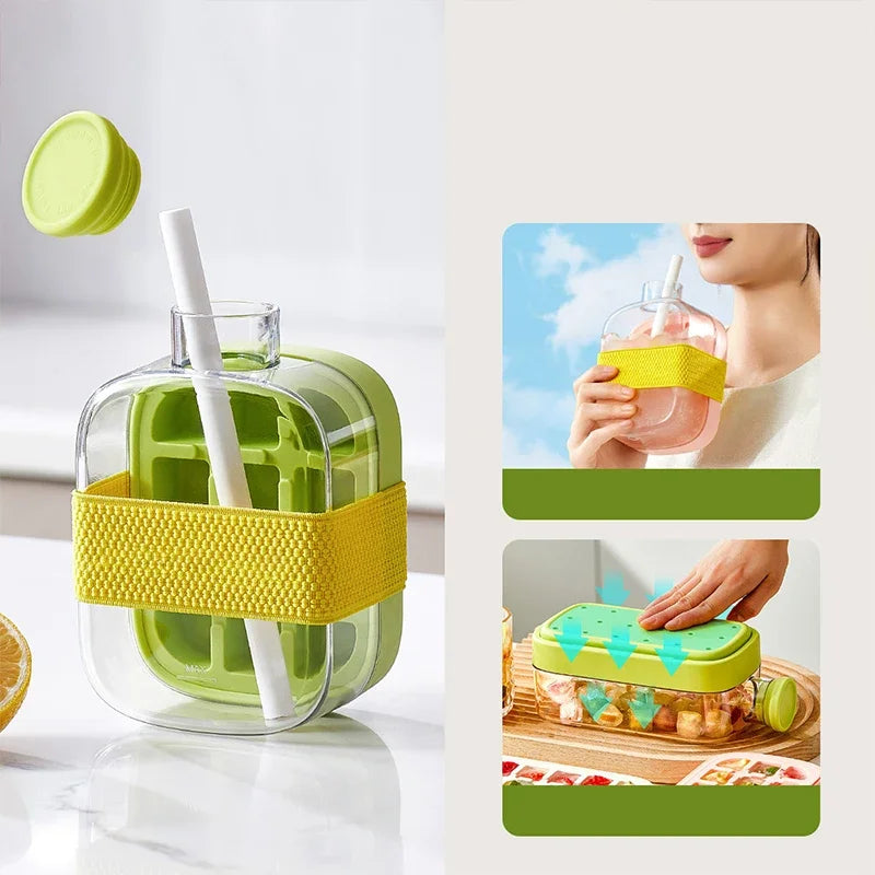 2-in-1 Ice Cube Tray Food-Grade with Straw and Silicone Mould for Outdoor Beverage Cups