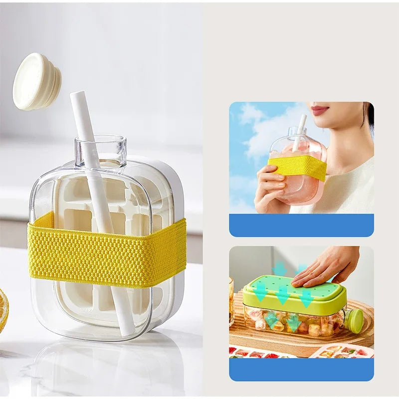 2-in-1 Ice Cube Tray Food-Grade with Straw and Silicone Mould for Outdoor Beverage Cups