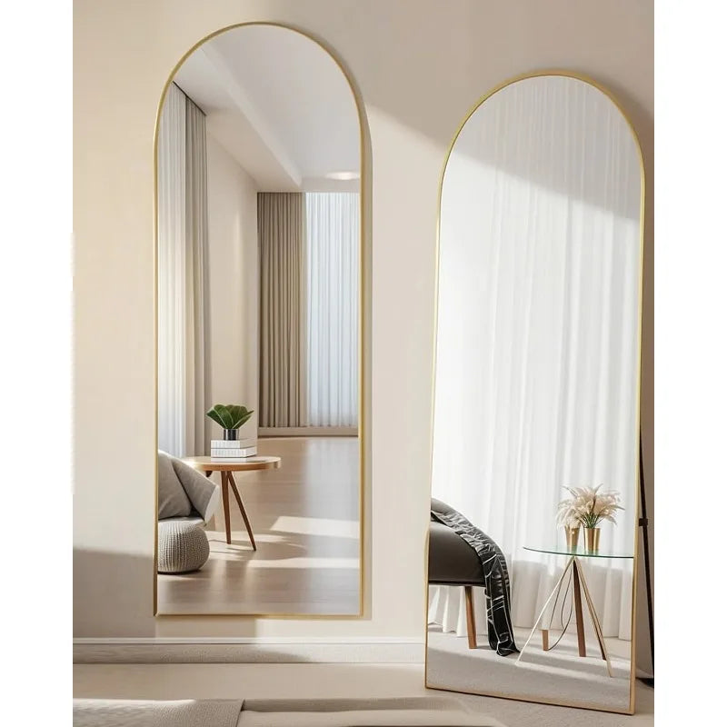 58" x 18" Arched Full Length Floor Mirror with Stand - Versatile Freestanding and Wall-Mounted Design for Bedroom Use