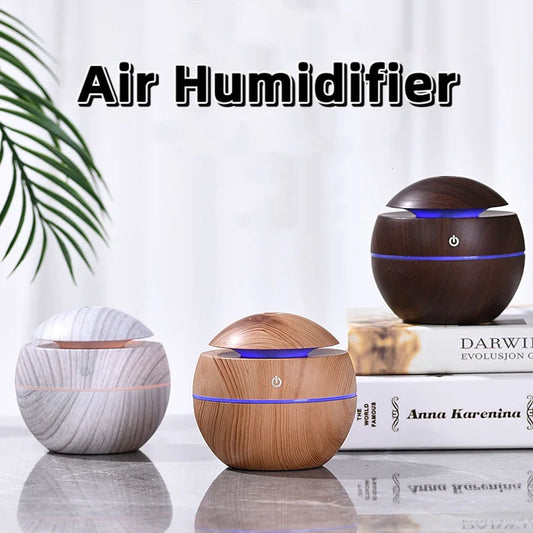 Air Humidifier Mini Home Wood Grain Mushroom Humidifier USB Ultrasonic Cold Mist Sprayer Aroma Diffuser Purifier Colorful