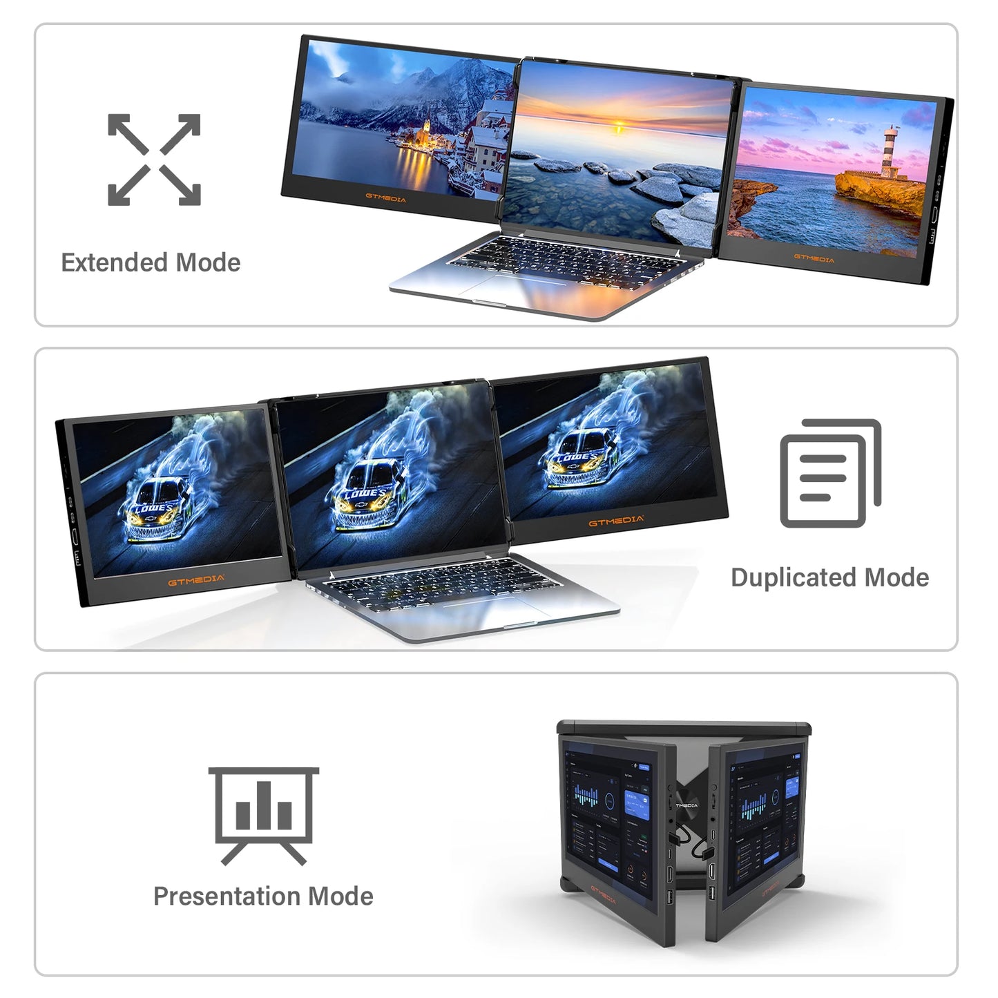Portable Monitor 1920*1080 IPS FHD Triple Dual Extender Screen Full View Fold Display