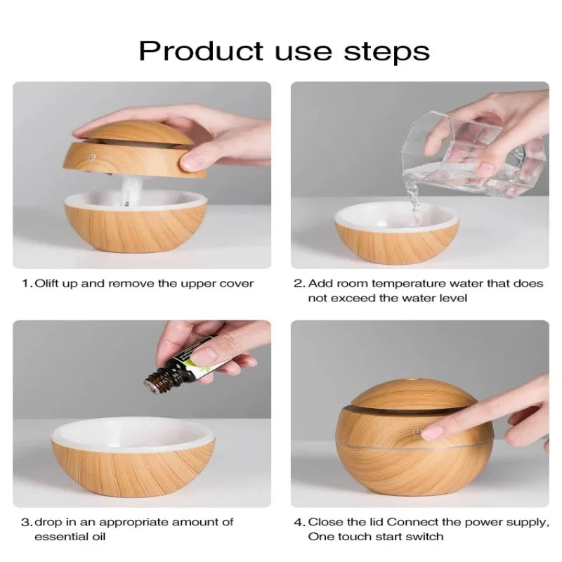 Air Humidifier Mini Home Wood Grain Mushroom Humidifier USB Ultrasonic Cold Mist Sprayer Aroma Diffuser Purifier Colorful