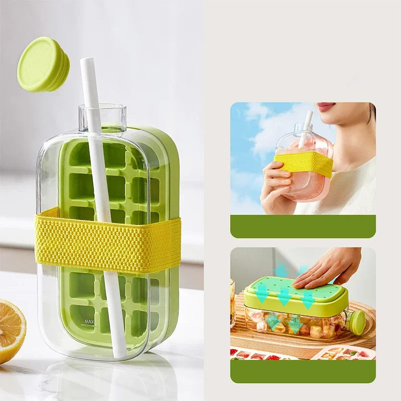 2-in-1 Ice Cube Tray Food-Grade with Straw and Silicone Mould for Outdoor Beverage Cups