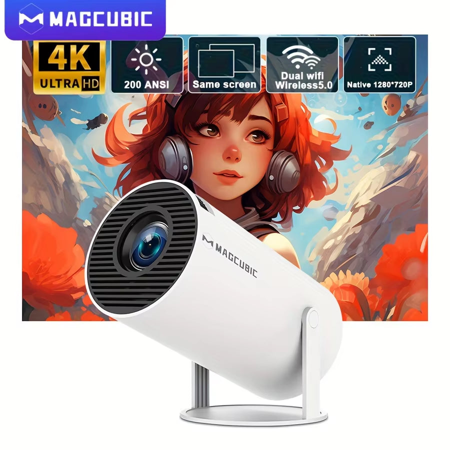 HY300 Pro Projector - 200 ANSI Lumens, Native 720P, Wireless Screen Mirroring, Dual Band Wi-Fi, Hi-Chip A3100 for Home Theater