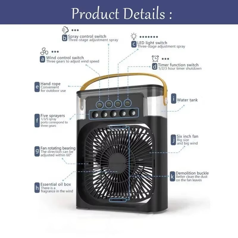 3-in-1 Portable Air Conditioner and Humidifier with LED Night Light for Home and Office Use
