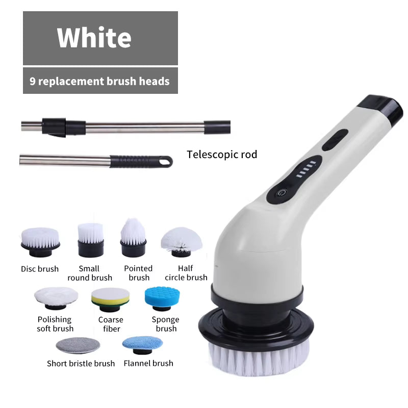 Multifunctional 9-in-1 Wireless Electric Cleaning Brush for Household Kitchen and Bathroom with USB Rechargeable Handheld Rotating Design