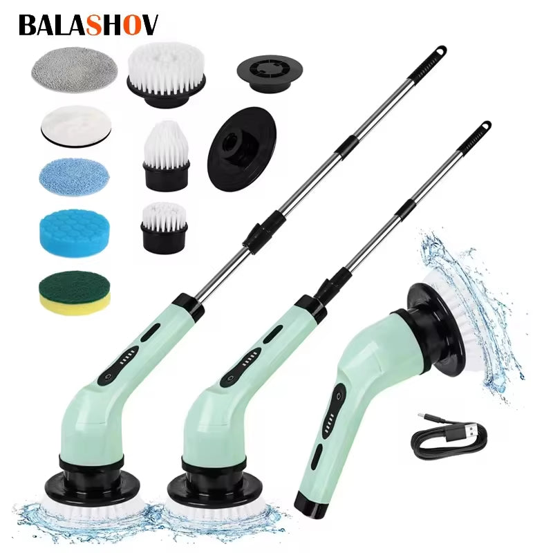 Multifunctional 9-in-1 Wireless Electric Cleaning Brush for Household Kitchen and Bathroom with USB Rechargeable Handheld Rotating Design
