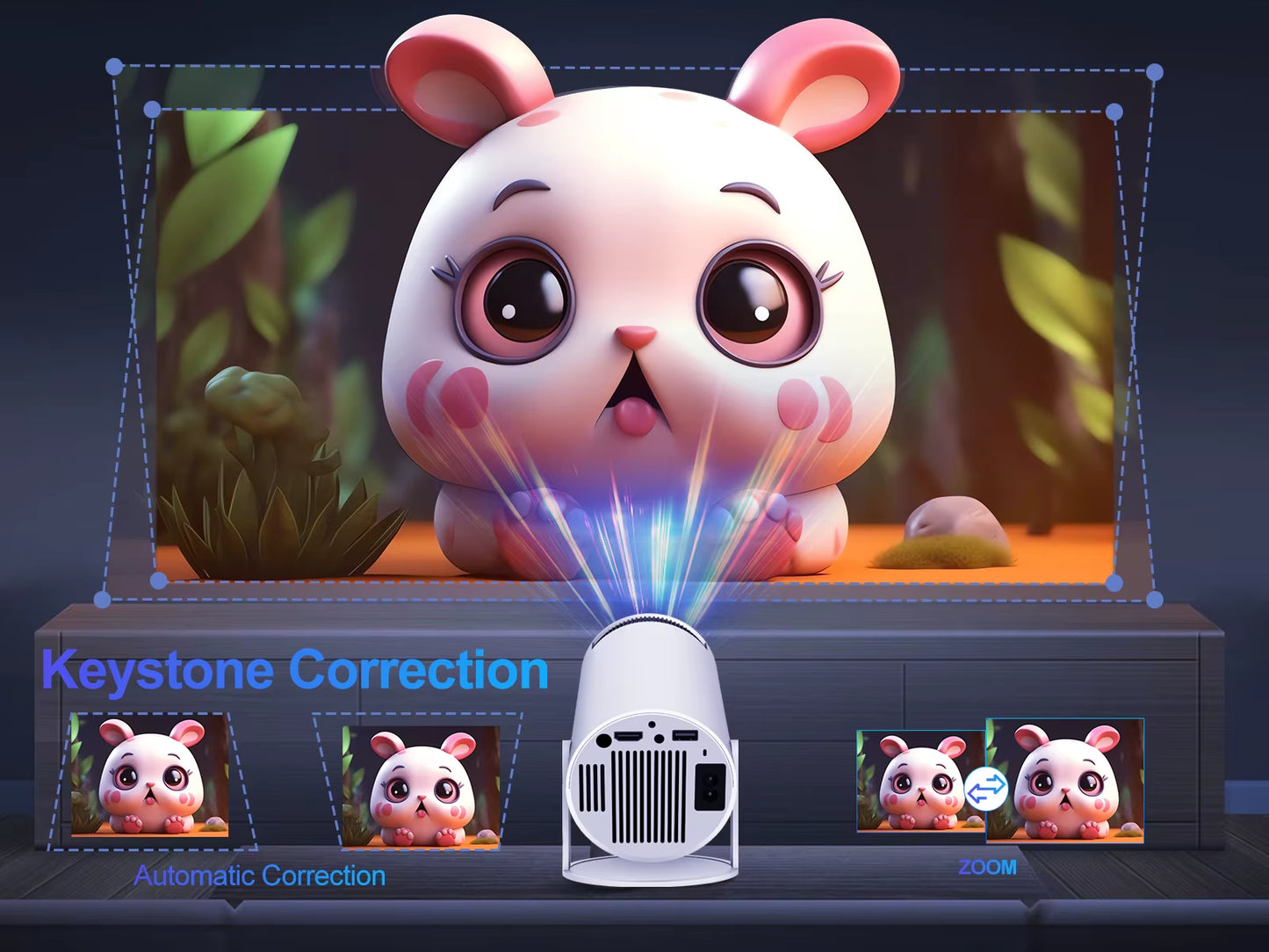 HY300 Pro Projector - 200 ANSI Lumens, Native 720P, Wireless Screen Mirroring, Dual Band Wi-Fi, Hi-Chip A3100 for Home Theater