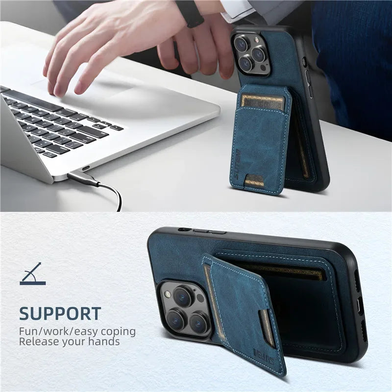 EUCAGR Premium Leather Wallet Phone Case for iPhone 16, 15, 14, 13, 12, Pro, Pro Max, Plus, with Magnetic Closure and Card Holder
