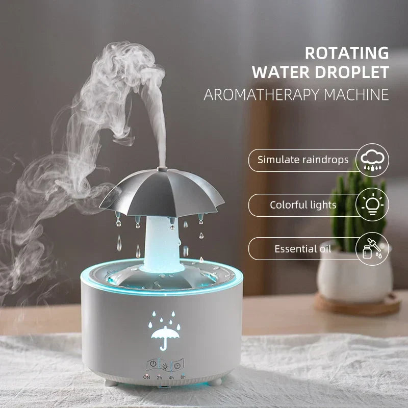 Creative Umbrella Water Drop Air Humidifier with Colorful Light and Aroma Essential Oil Diffuser