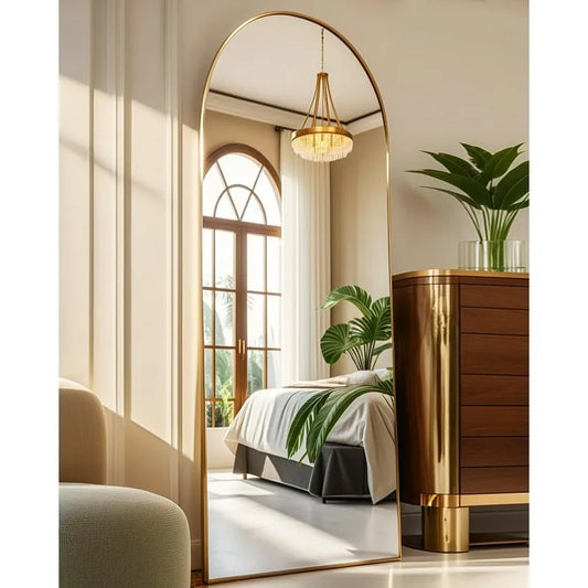 58" x 18" Arched Full Length Floor Mirror with Stand - Versatile Freestanding and Wall-Mounted Design for Bedroom Use