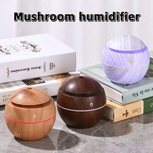 Air Humidifier Mini Home Wood Grain Mushroom Humidifier USB Ultrasonic Cold Mist Sprayer Aroma Diffuser Purifier Colorful