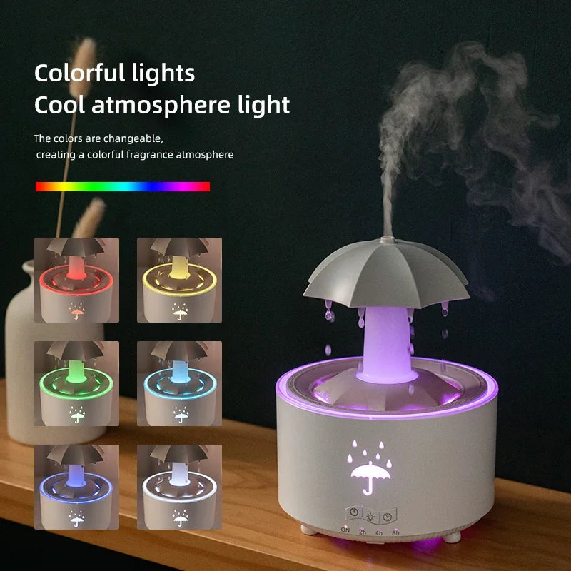Creative Umbrella Water Drop Air Humidifier with Colorful Light and Aroma Essential Oil Diffuser