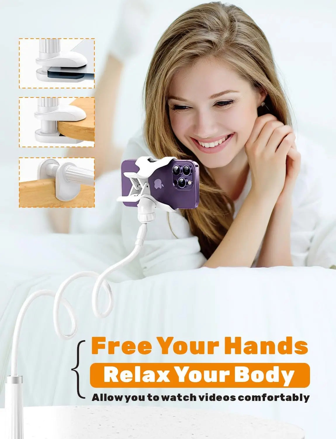 Flexible 35.4-Inch Gooseneck Cell Phone Holder with Clip Attachment