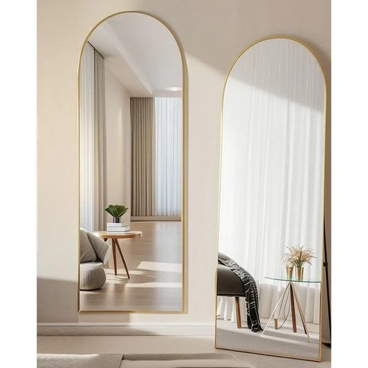 58" x 18" Arched Full Length Floor Mirror with Stand - Versatile Freestanding and Wall-Mounted Design for Bedroom Use