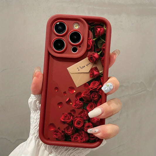 Rose Flower Love Letter Phone Case for Iphone 16 12 13 Mini 11 14 15 Pro Max Xs plus Ultra Thin Soft Silicone Matte Cover
