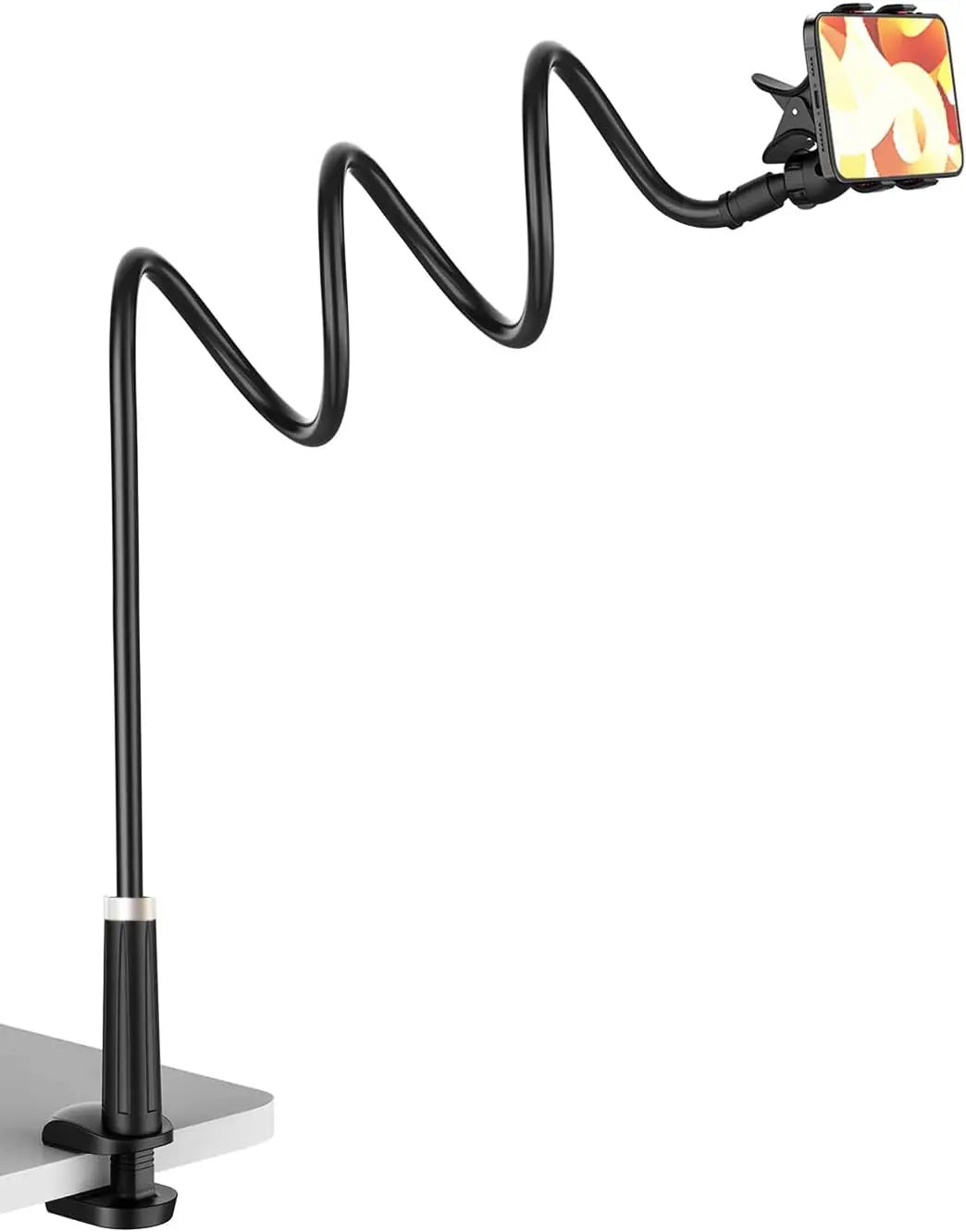 Flexible 35.4-Inch Gooseneck Cell Phone Holder with Clip Attachment